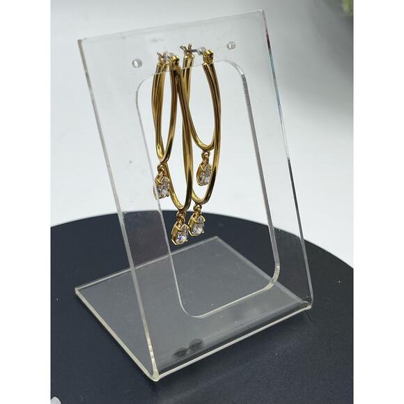 J. Crew Gold Plated Double Hoop Crystal Earrings New - Picture 5 of 13